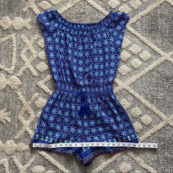 Justice Blue Geometric Print Short Sleeve Romper - Picture 6 of 8